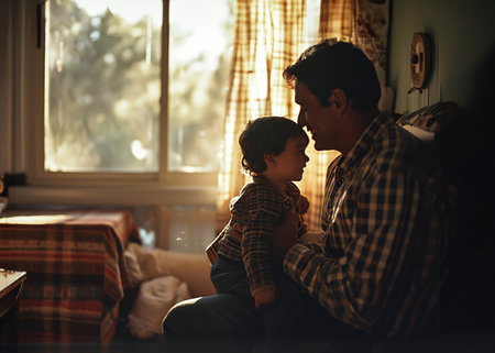 Father and son embracing the love for each otherの素材