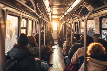 Passengers in the subway car. Moscow, Russiaの素材