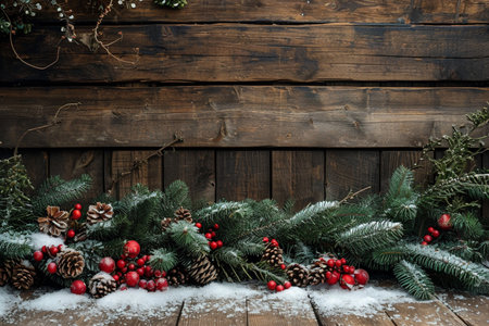 christmas decoration with yule theme and a rustic wood backgroundの素材