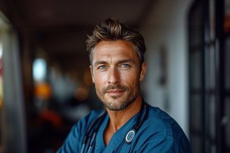 mugshot of a male nurse at a clinicsの素材