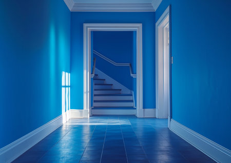 empty master bedroom with light blue wallの素材