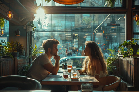 couple enjoying their dinner in a deluxe restaurantの素材