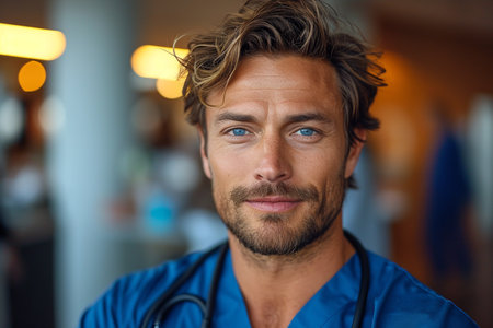 mugshot of a male nurse at a clinicsの素材