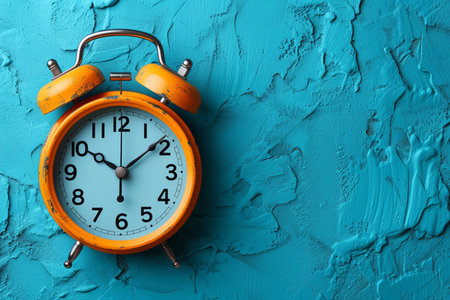 an old alarm clock placed at a simple background copy spaceの素材