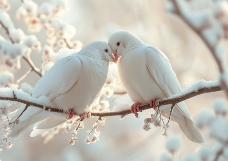 couple of dove kissing each otherの素材