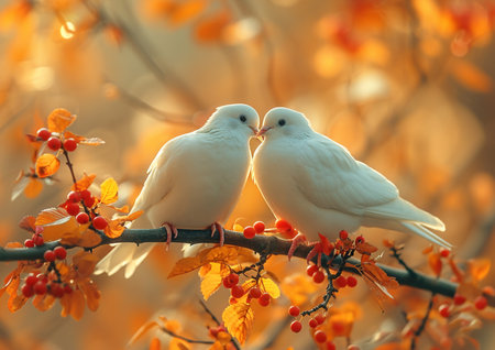 couple of dove kissing each otherの素材