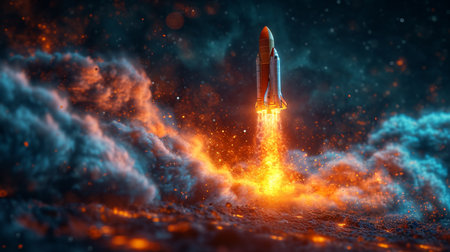 a modern rocket blast into the sky, startup conceptの素材