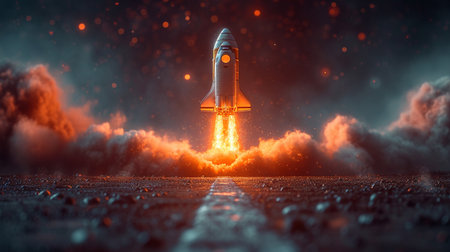 a modern rocket blast into the sky, startup conceptの素材