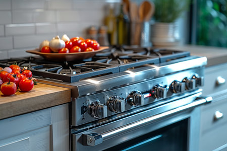 close up of a gas oven in a kitchenの素材