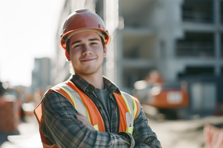 Portrait of a smiling male engineer on construction siteの素材