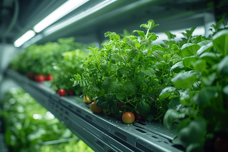 Organic vegetables growing in hydroponics farm. Selective focus.の素材