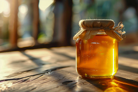Pure Honey in a jar copy spaceの素材