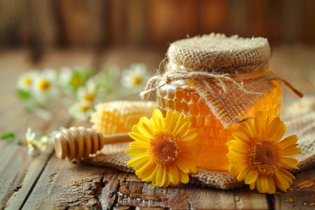 Pure Honey in a jar copy spaceの素材
