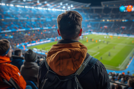 full crowd spectators watching football at a stadiumの素材
