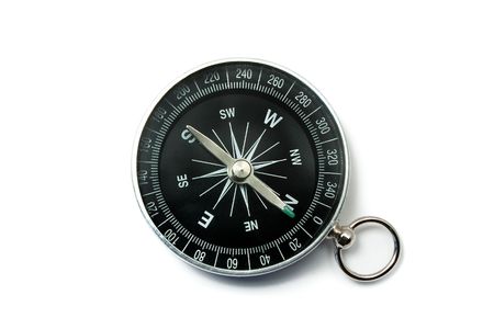 Compass Black with Green Symbols on Dial Isolated on White Backroundの写真素材