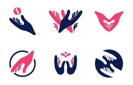 Set of trendy minimal style hand logo.のイラスト素材