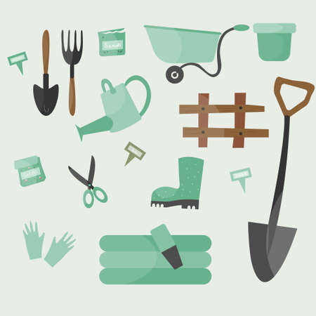 Set of gardening tools or items. Flat vector illustration.のイラスト素材