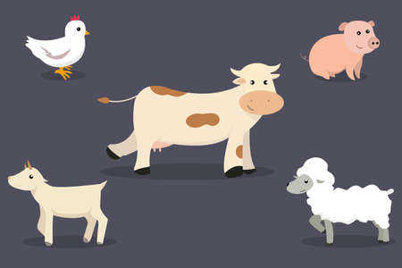 Hand drawn cute farm animalsのイラスト素材