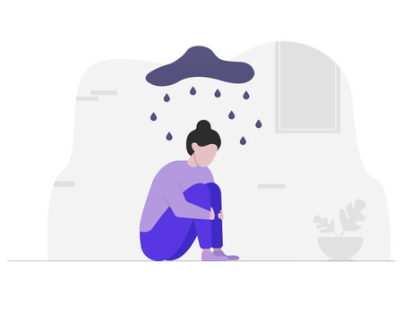 A girl feeling depressed. Depression or mental illness concept.のイラスト素材