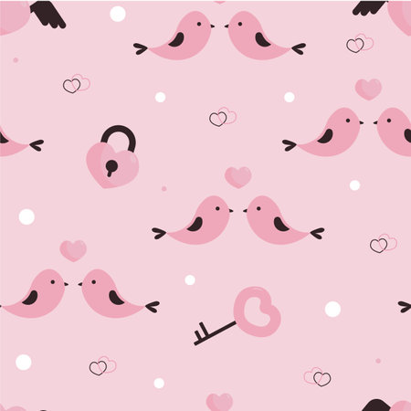 Valentine seamless pattern of bird couple and romantic elementのイラスト素材