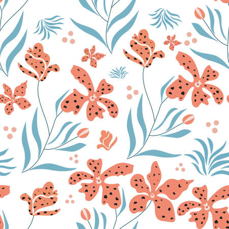 Tiger orchid inspired seamless pattern. Floral print.