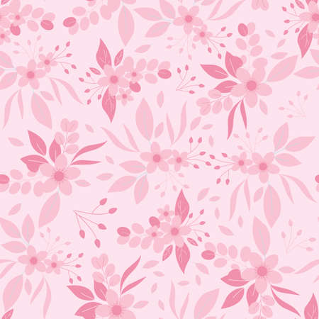 Monotone pink flowers seamless pattern. Pink floral print.のイラスト素材