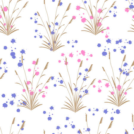 Seamless pattern with grasses and abstract shapeのイラスト素材