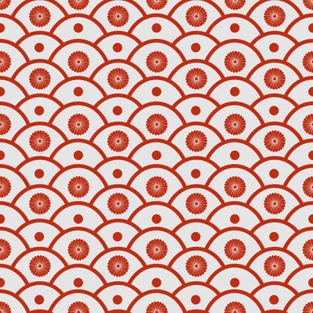 Japanese wave and floral-inspired seamless pattern