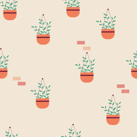 Seamless pattern with hanging plantのイラスト素材