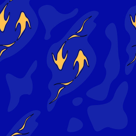 Golden fish pond seamless pattern. Animal surface pattern design.のイラスト素材