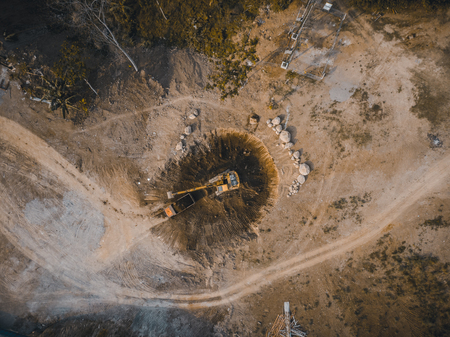 hydraulic excavator in constructionの写真素材