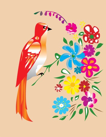 red bird and flowersのイラスト素材