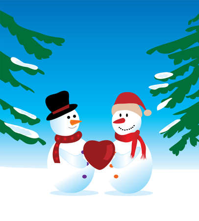 two snowmen with a heartのイラスト素材