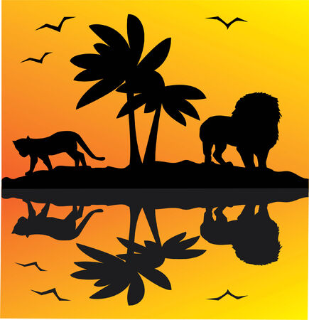 african landscape with reflectionのイラスト素材