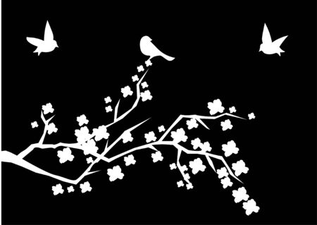 white cherry brunch with birdsのイラスト素材