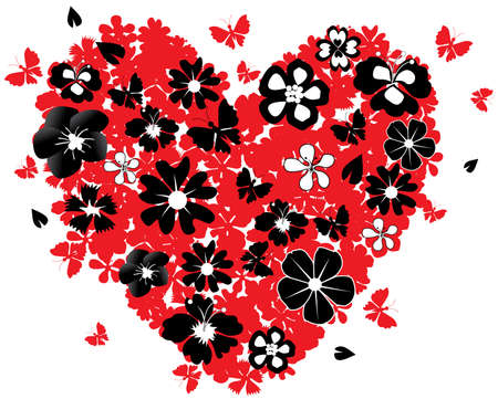 floral heart with butterfliesのイラスト素材