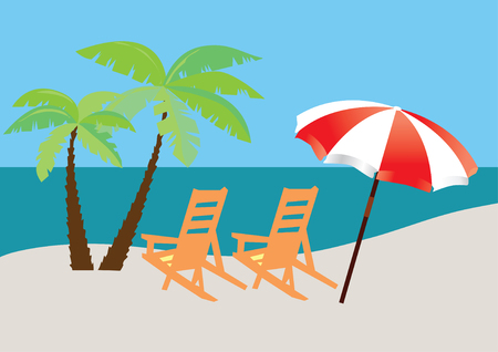 beach with chairs and umbrellaのイラスト素材