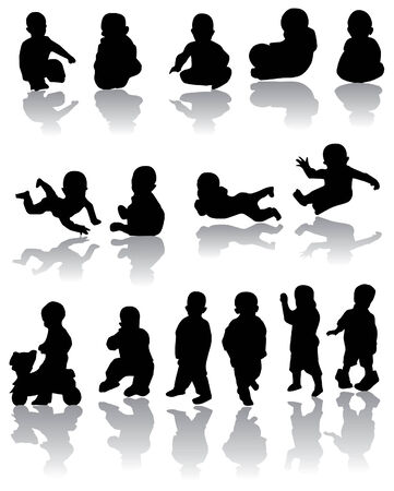 children silhouettes with reflectionのイラスト素材