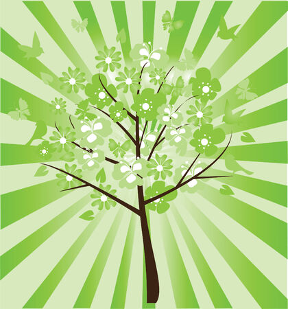 floral tree and sunburstのイラスト素材