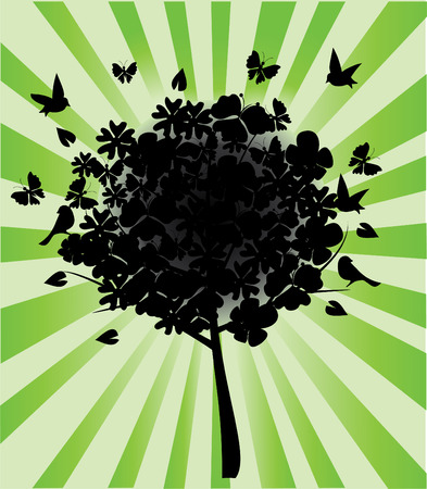 floral tree silhouette and sunburstのイラスト素材