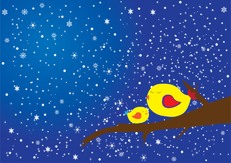 birds sitting on the branch in the snowのイラスト素材