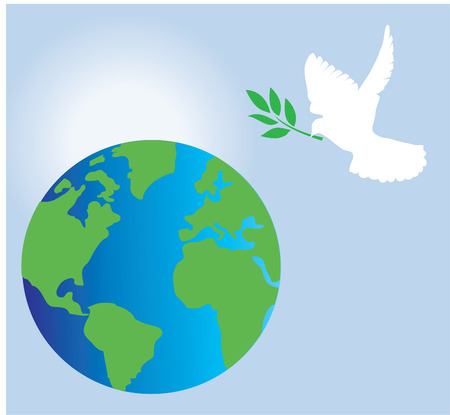 dove with olive branch and earth backgroundのイラスト素材