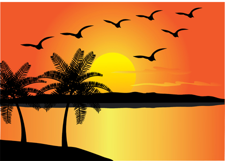 tropical beach with birdsのイラスト素材