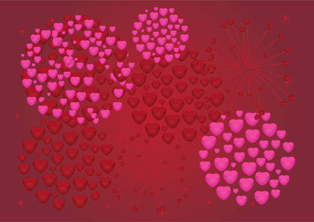 red and pink heart fireworksのイラスト素材