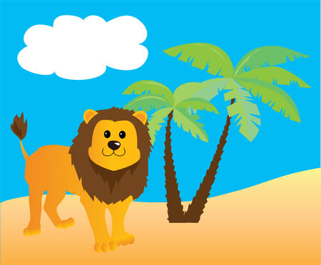 cartoon lion and summer backgroundのイラスト素材