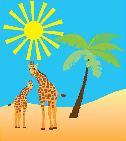 two giraffes and summer backgroundのイラスト素材