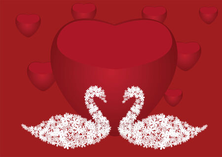 red hearts with floral swansのイラスト素材
