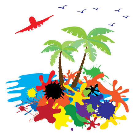 abstract background with palms, plane and ink spotsのイラスト素材