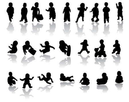 children silhouettes with reflectionのイラスト素材