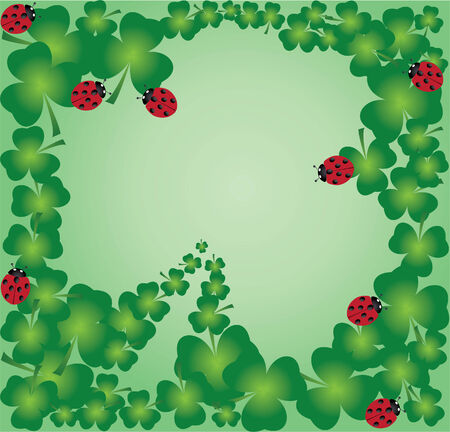 vector shamrock frame with ladybugsのイラスト素材